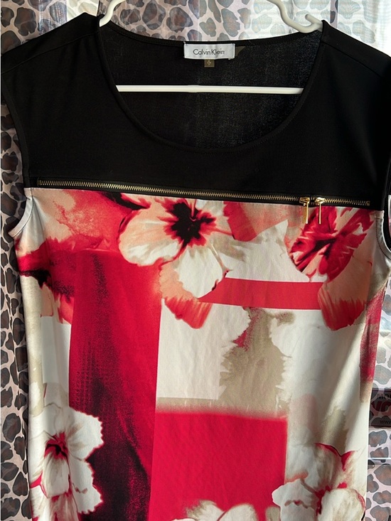 Calvin Klein Tops - Calvin Klein Black Top with Zipper Detail, Red and White Floral Print